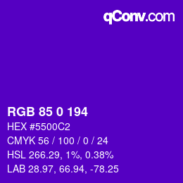 颜色代码: RGB 85 0 194 | qconv.com
