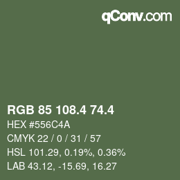カラーコード: RGB 85 108.4 74.4 | qconv.com