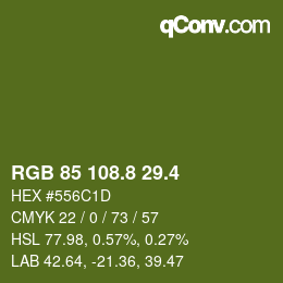 カラーコード: RGB 85 108.8 29.4 | qconv.com