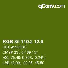 カラーコード: RGB 85 110.2 12.6 | qconv.com