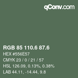 カラーコード: RGB 85 110.6 87.6 | qconv.com