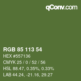 Color code: RGB 85 113 54 | qconv.com