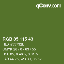 Color code: RGB 85 115 43 | qconv.com