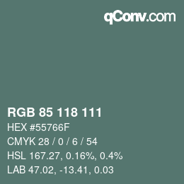 Color code: RGB 85 118 111 | qconv.com