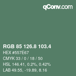 カラーコード: RGB 85 126.8 103.4 | qconv.com