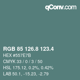 カラーコード: RGB 85 126.8 123.4 | qconv.com