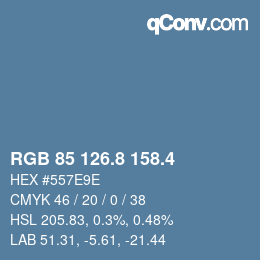 カラーコード: RGB 85 126.8 158.4 | qconv.com