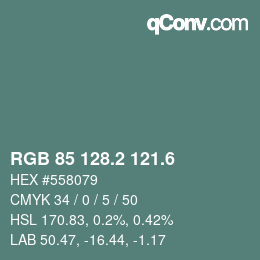 カラーコード: RGB 85 128.2 121.6 | qconv.com