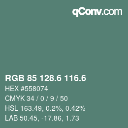 カラーコード: RGB 85 128.6 116.6 | qconv.com