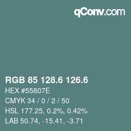 カラーコード: RGB 85 128.6 126.6 | qconv.com