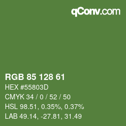 Color code: RGB 85 128 61 | qconv.com