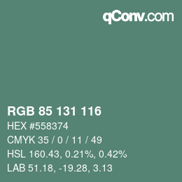 Color code: RGB 85 131 116 | qconv.com