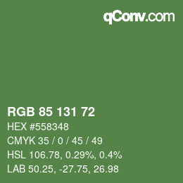 Color code: RGB 85 131 72 | qconv.com