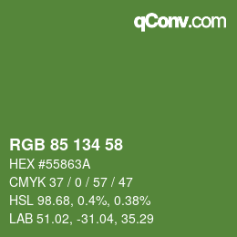 Color code: RGB 85 134 58 | qconv.com