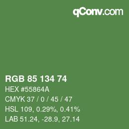Color code: RGB 85 134 74 | qconv.com
