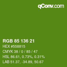 Color code: RGB 85 136 21 | qconv.com