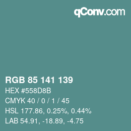 Color code: RGB 85 141 139 | qconv.com