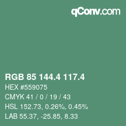 カラーコード: RGB 85 144.4 117.4 | qconv.com