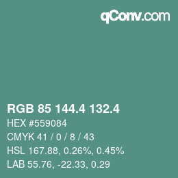カラーコード: RGB 85 144.4 132.4 | qconv.com