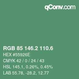 カラーコード: RGB 85 146.2 110.6 | qconv.com