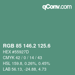 カラーコード: RGB 85 146.2 125.6 | qconv.com