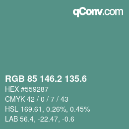 カラーコード: RGB 85 146.2 135.6 | qconv.com