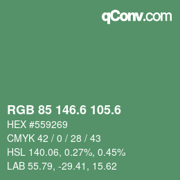カラーコード: RGB 85 146.6 105.6 | qconv.com