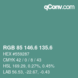 カラーコード: RGB 85 146.6 135.6 | qconv.com