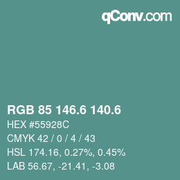 カラーコード: RGB 85 146.6 140.6 | qconv.com