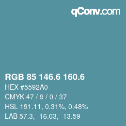 カラーコード: RGB 85 146.6 160.6 | qconv.com