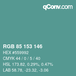 Color code: RGB 85 153 146 | qconv.com