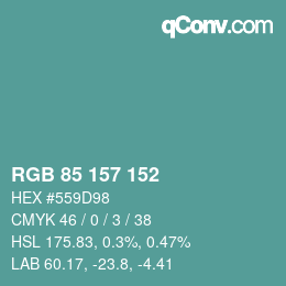 Farbcode: RGB 85 157 152 | qconv.com