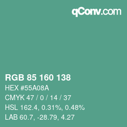 Color code: RGB 85 160 138 | qconv.com