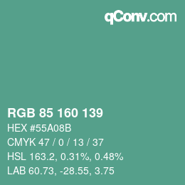 Code couleur: RGB 85 160 139 | qconv.com