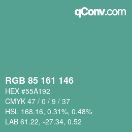 Color code: RGB 85 161 146 | qconv.com