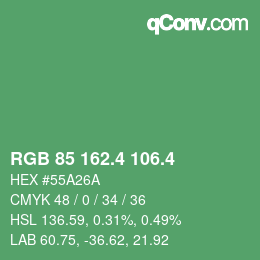 カラーコード: RGB 85 162.4 106.4 | qconv.com