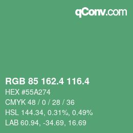 カラーコード: RGB 85 162.4 116.4 | qconv.com