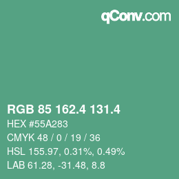 カラーコード: RGB 85 162.4 131.4 | qconv.com
