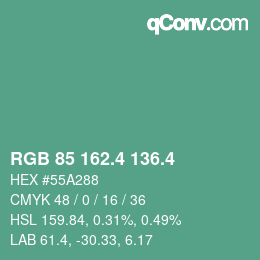 カラーコード: RGB 85 162.4 136.4 | qconv.com