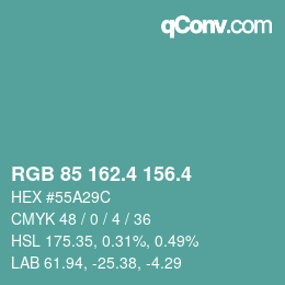カラーコード: RGB 85 162.4 156.4 | qconv.com