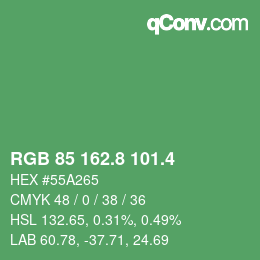 カラーコード: RGB 85 162.8 101.4 | qconv.com