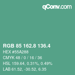 カラーコード: RGB 85 162.8 136.4 | qconv.com