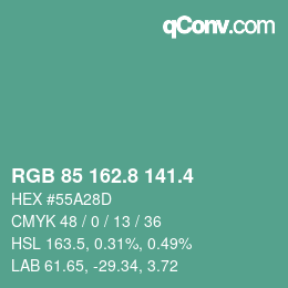 カラーコード: RGB 85 162.8 141.4 | qconv.com