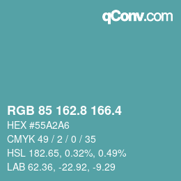 カラーコード: RGB 85 162.8 166.4 | qconv.com