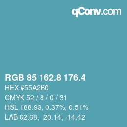 カラーコード: RGB 85 162.8 176.4 | qconv.com