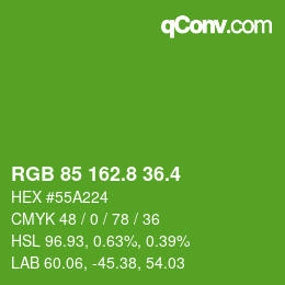 カラーコード: RGB 85 162.8 36.4 | qconv.com