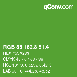 カラーコード: RGB 85 162.8 51.4 | qconv.com