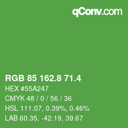 カラーコード: RGB 85 162.8 71.4 | qconv.com