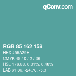 Color code: RGB 85 162 158 | qconv.com