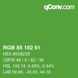 カラーコード: RGB 85 162 61 | qconv.com